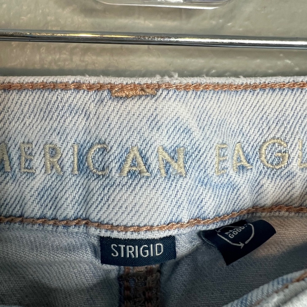 American Eagle Highest Rise Baggy Straight Jeans Sz 8 Light Wash Criss Cross - Picture 2 of 10